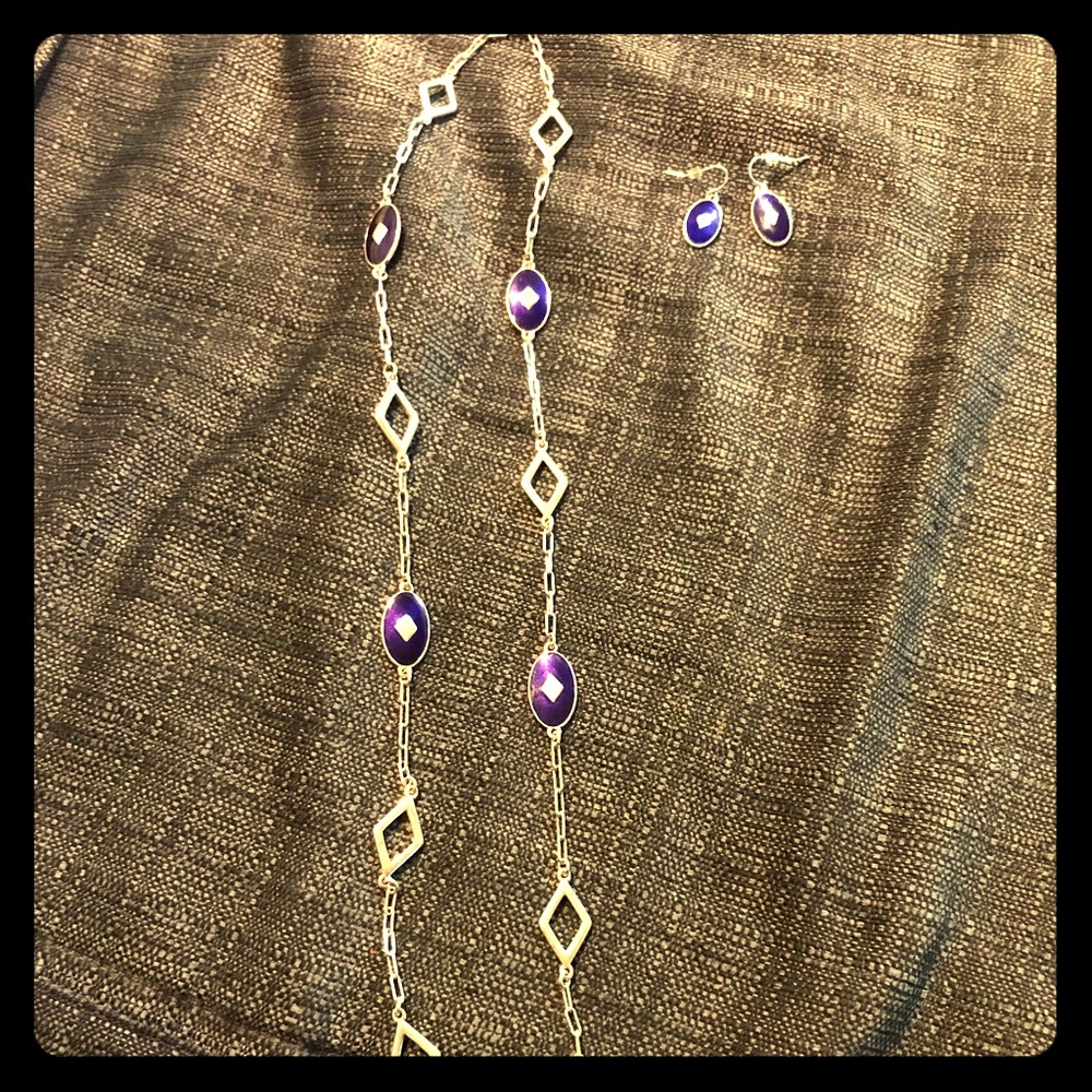 Silver & blue Matching necklace and earring set